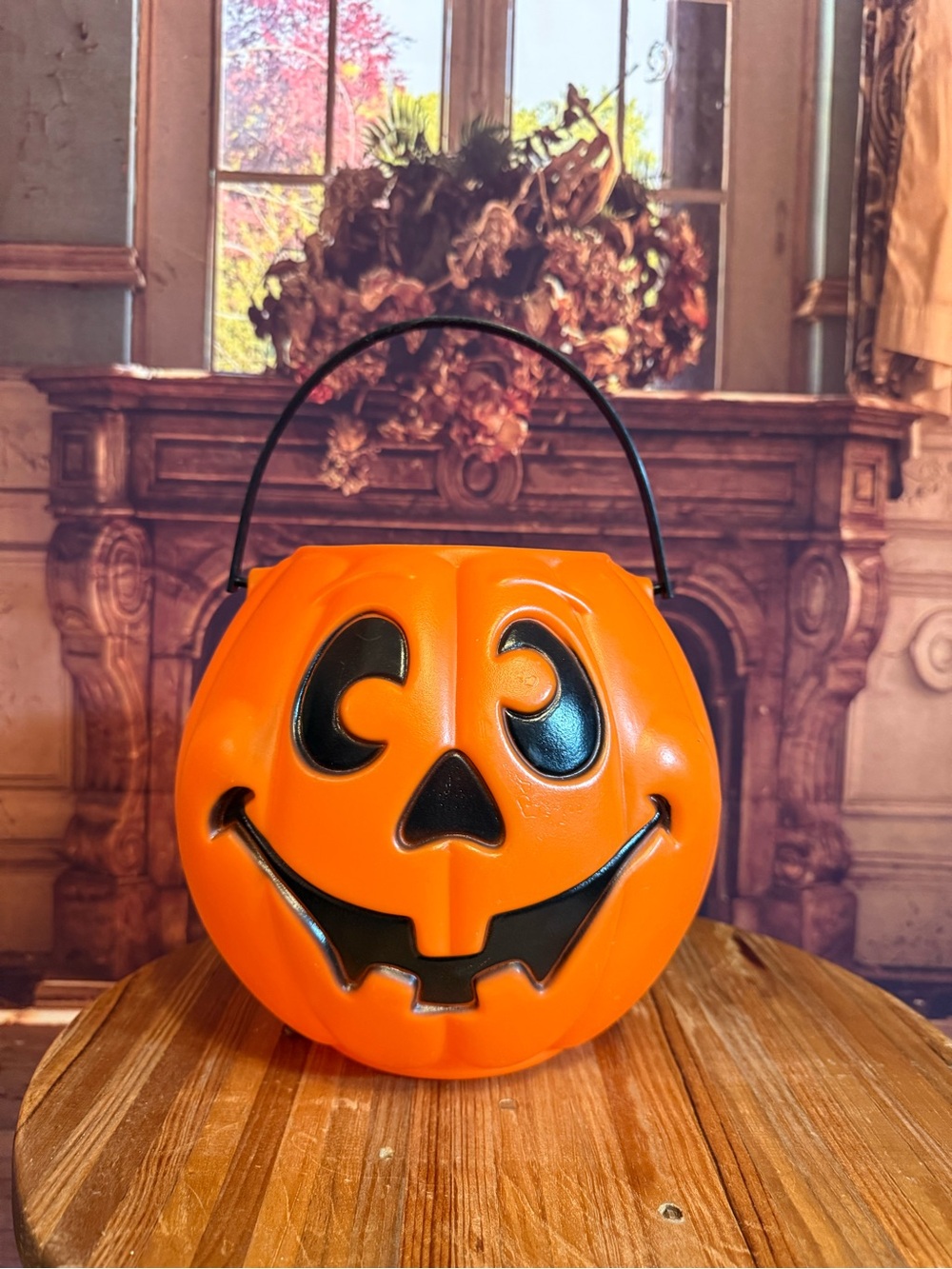 1990’s Grand Venture Halloween Orange Jack-O'-Lantern Candy Bucket Vintage Pail